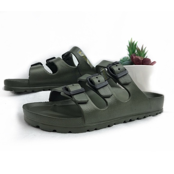 Mario Lopez Other - Men's Army Green Sandals - Triple- Buckle Sandals